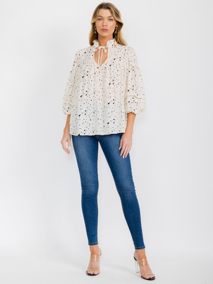 WOMEN'S 3/4 PUFF SLEEVES V-NECK ANIMAL PRINT BLOUSE