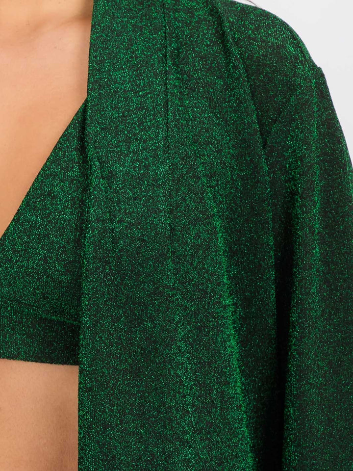 WOMEN'S LONG SLEEVE CARDIGAN WITH CROP TOP & WIDE LEG PANTS SHIMMER 3PC. SET