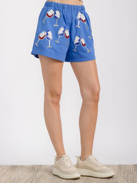 WOMEN'S ELASTIC WAIST FRONT POCKET GRAPHIC SEQUINS PATRIOTIC MINI SHORT
