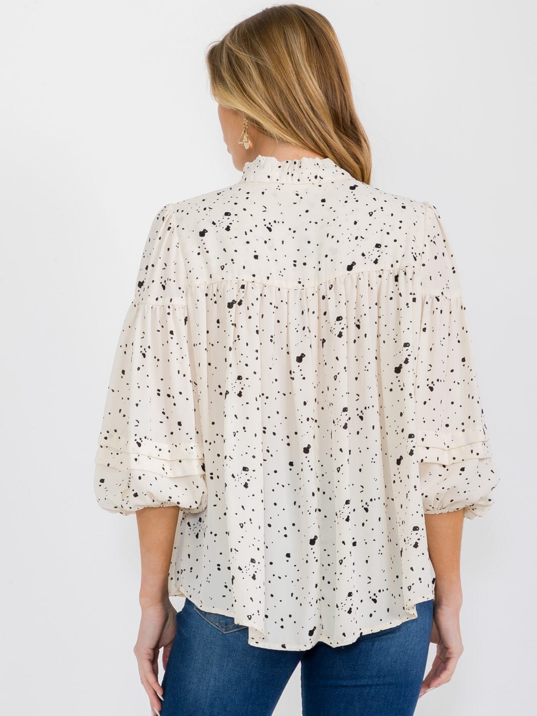 WOMEN'S 3/4 PUFF SLEEVES V-NECK ANIMAL PRINT BLOUSE