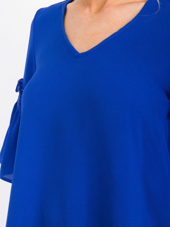 WOMEN'S SHORT RUFFLE SLEEVES V-NECK BLOUSE