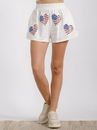 WOMEN'S ELASTIC WAIST FRONT POCKET GRAPHIC SEQUINS PATRIOTIC MINI SHORT