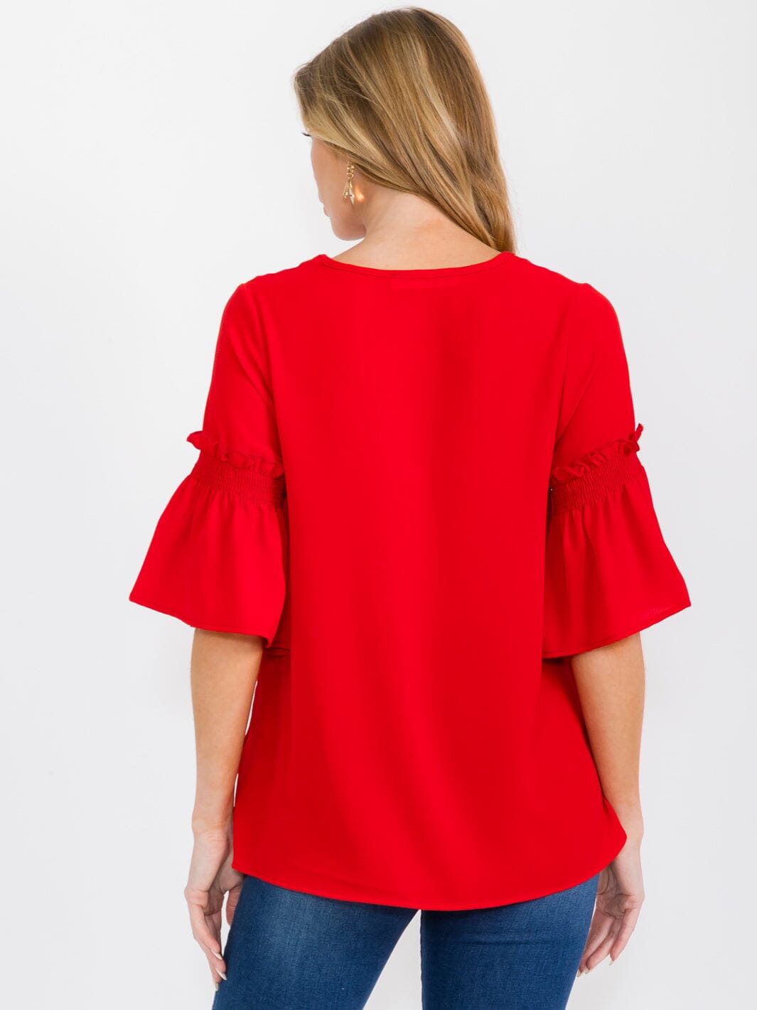 WOMEN'S SHORT RUFFLE SLEEVES V-NECK BLOUSE