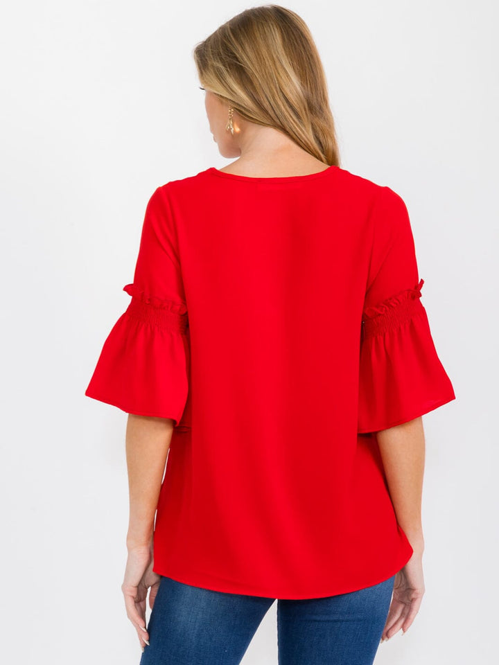 WOMEN'S SHORT RUFFLE SLEEVES V-NECK BLOUSE