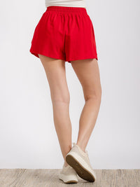 WOMEN'S ELASTIC WAIST FRONT POCKET GRAPHIC SEQUINS PATRIOTIC MINI SHORT