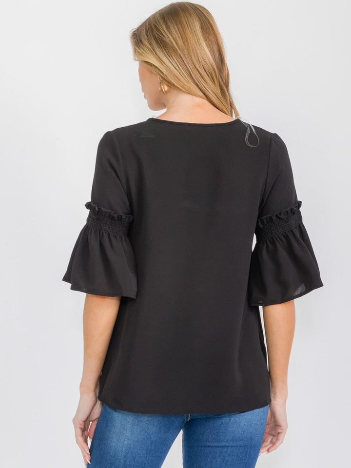 WOMEN'S SHORT RUFFLE SLEEVES V-NECK BLOUSE