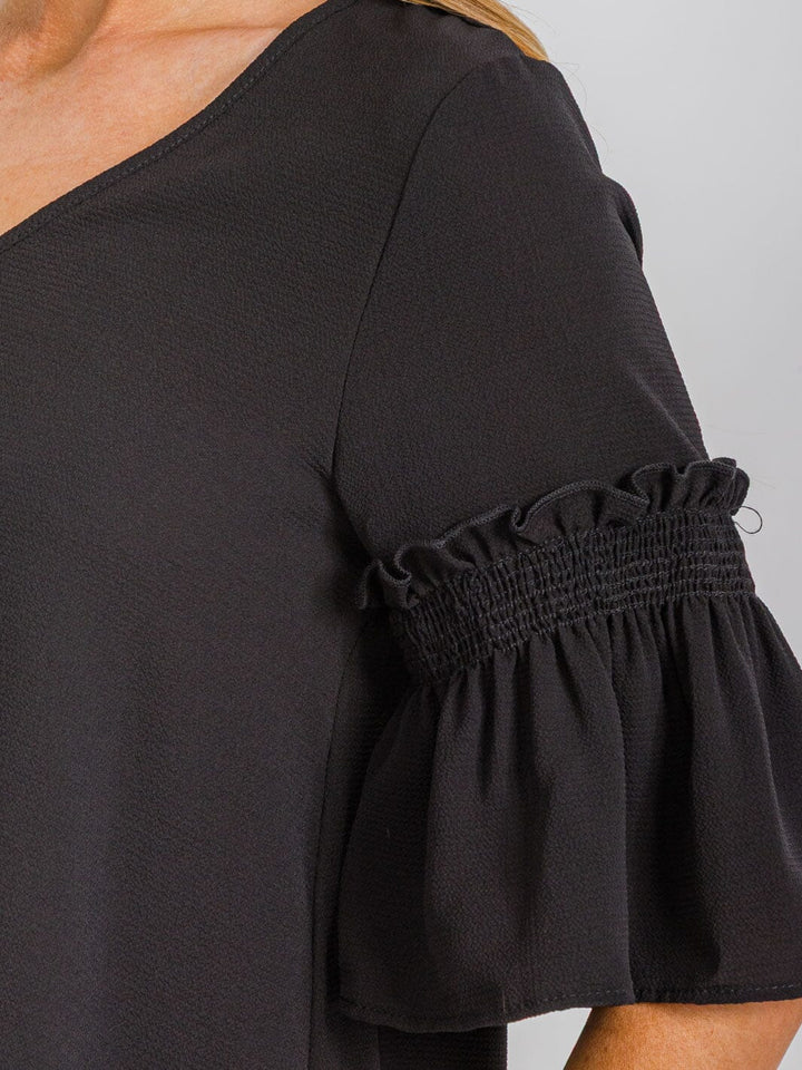 WOMEN'S SHORT RUFFLE SLEEVES V-NECK BLOUSE