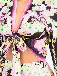 WOMEN'S LONG SLEEVE CEROP TOP & WIDE LEG PANTS FLORAL PRINT 2PC. SET