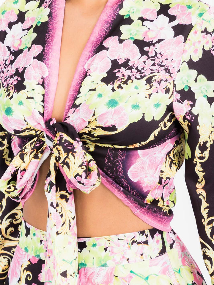 WOMEN'S LONG SLEEVE CEROP TOP & WIDE LEG PANTS FLORAL PRINT 2PC. SET