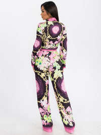 WOMEN'S LONG SLEEVE CEROP TOP & WIDE LEG PANTS FLORAL PRINT 2PC. SET