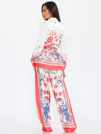WOMEN'S LONG SLEEVE CARDIGAN & WIDE LEG PANTS FLORAL PRINT 2PC. SET