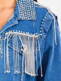 WOMEN'S LONG SLEEVE JACKET & WIDE LEG PANTS FRINGE DENIM 2PC. SET