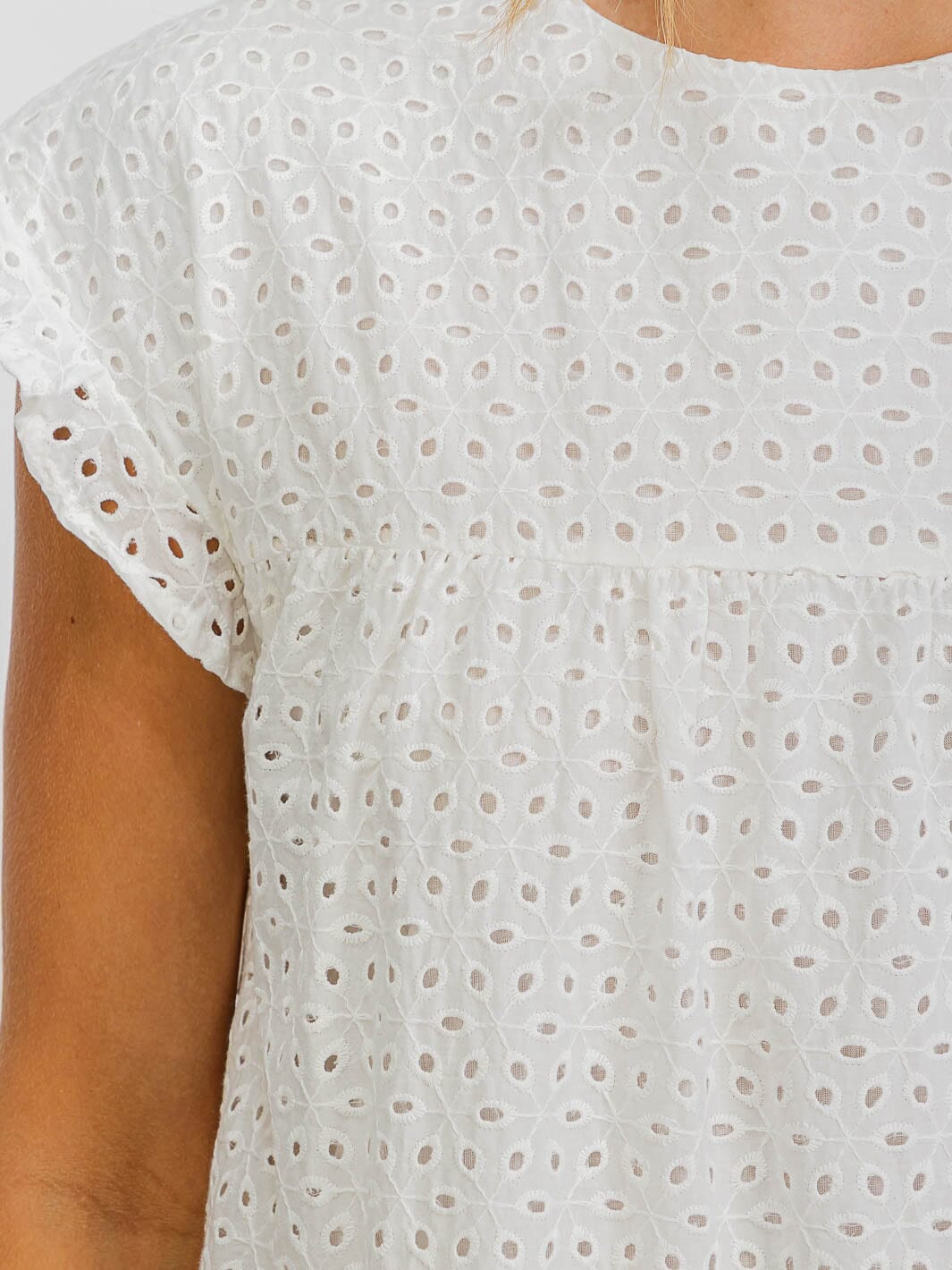 WOMEN'S SHORT SLEEVES EYELET BABYDOLL TIERED MINI DRESS