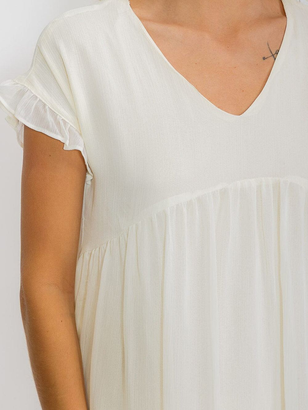 WOMEN'S SHORT SLEEVES FRONT POCKETS V-NECK MINI DRESS