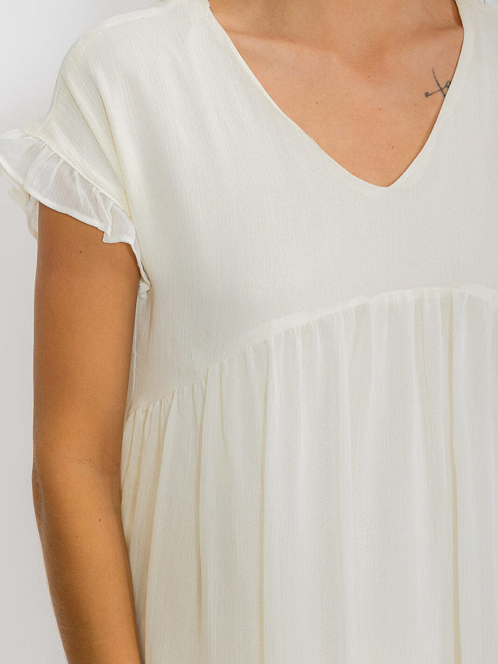 WOMEN'S SHORT SLEEVES FRONT POCKETS V-NECK MINI DRESS