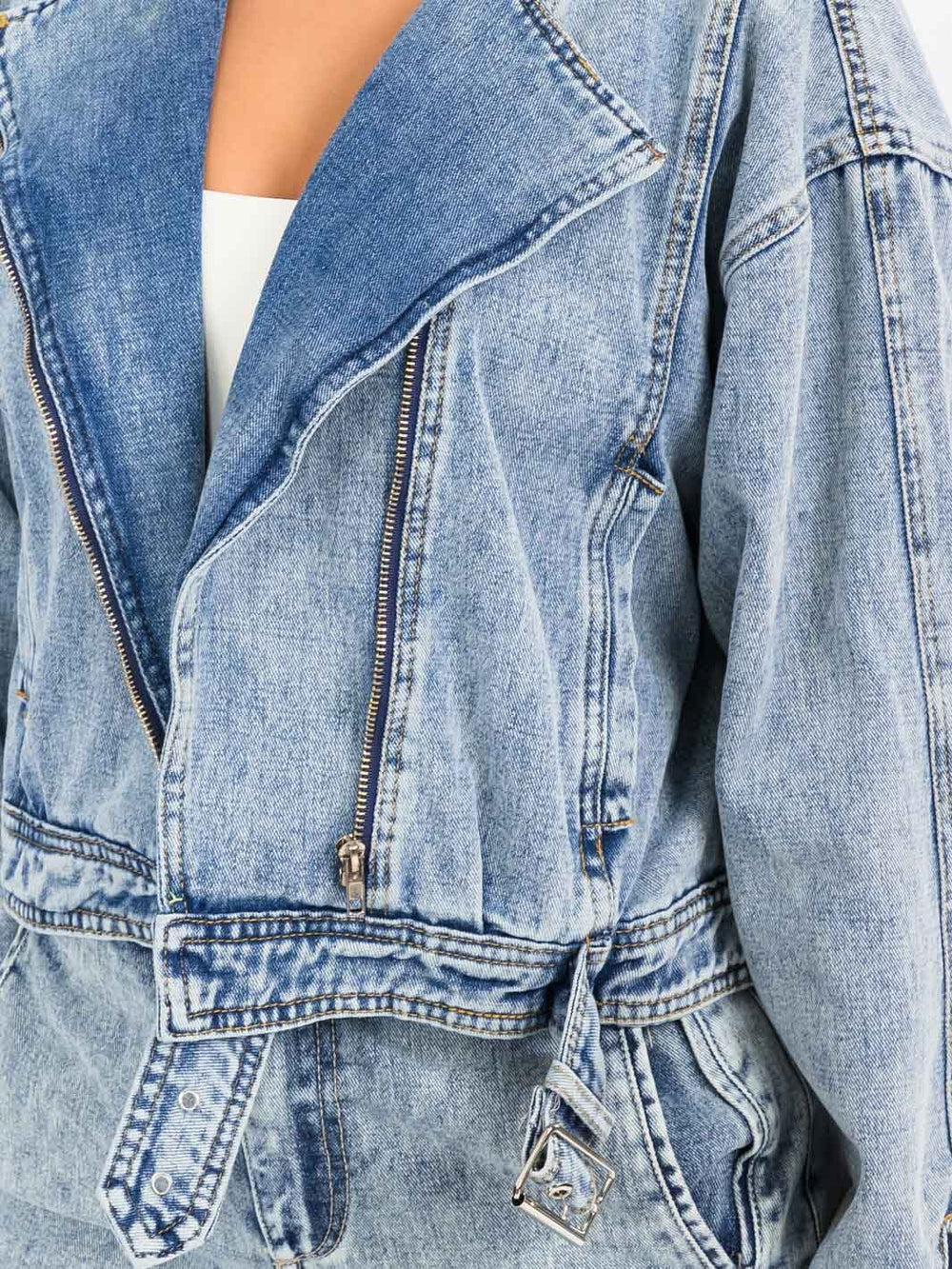 WOMEN'S LONG SLEEVE JACKET & BUTTON CLOSURE SHORTS DENIM 2PC. SET