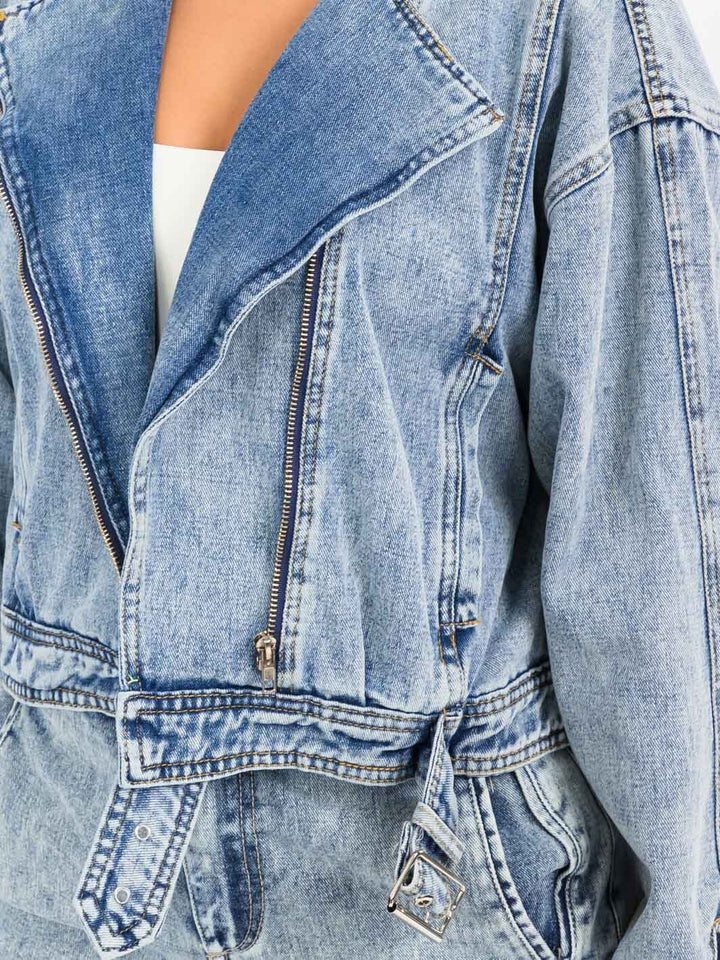 WOMEN'S LONG SLEEVE JACKET & BUTTON CLOSURE SHORTS DENIM 2PC. SET