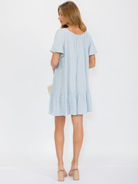 WOMEN'S SHORT SLEEVES BUTTON CLOSURE TUNIC MINI DRESS