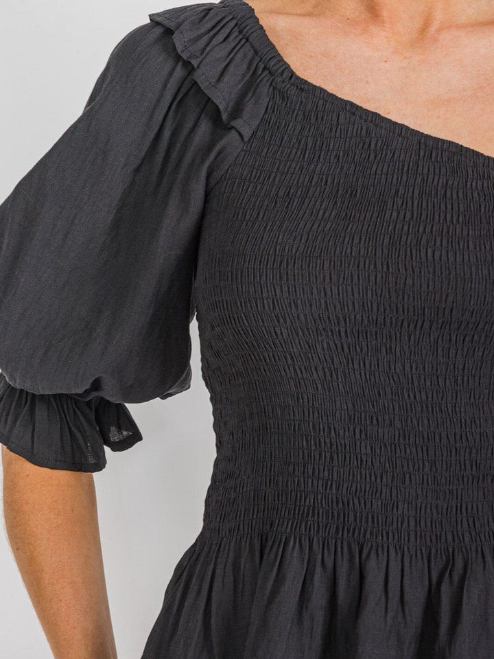 WOMEN'S ONE SHOULDER SMOCK RUFFLE PEPLUM TOP