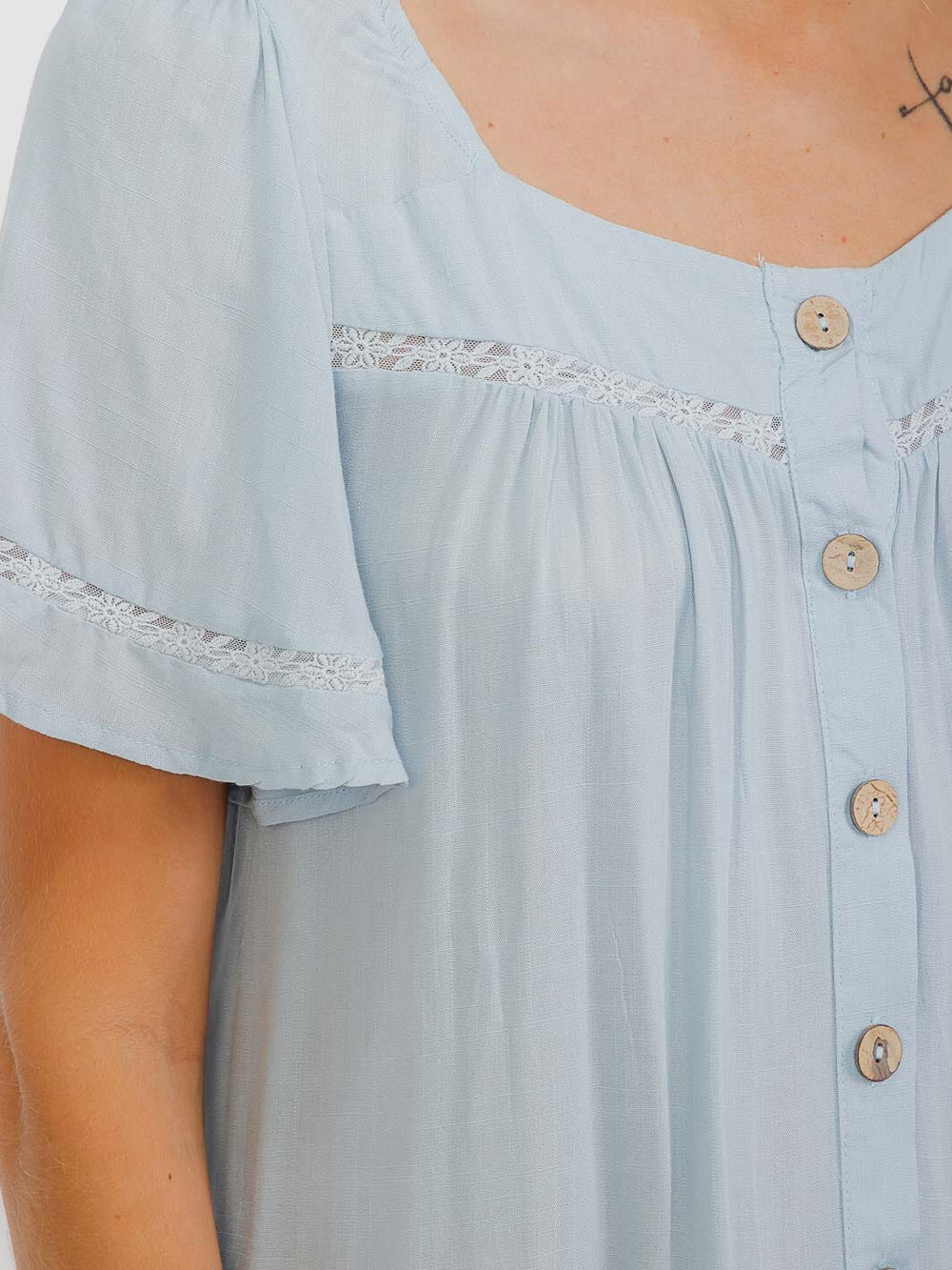 WOMEN'S SHORT SLEEVES BUTTON CLOSURE TUNIC MINI DRESS