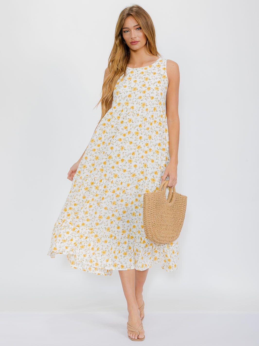 WOMEN'S SLEEVELESS FRONT POCKETSOPEN BACK FLORAL MAXI DRESS