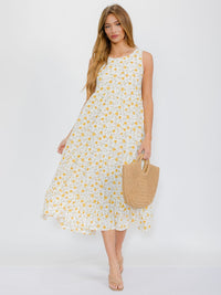 WOMEN'S SLEEVELESS FRONT POCKETSOPEN BACK FLORAL MAXI DRESS