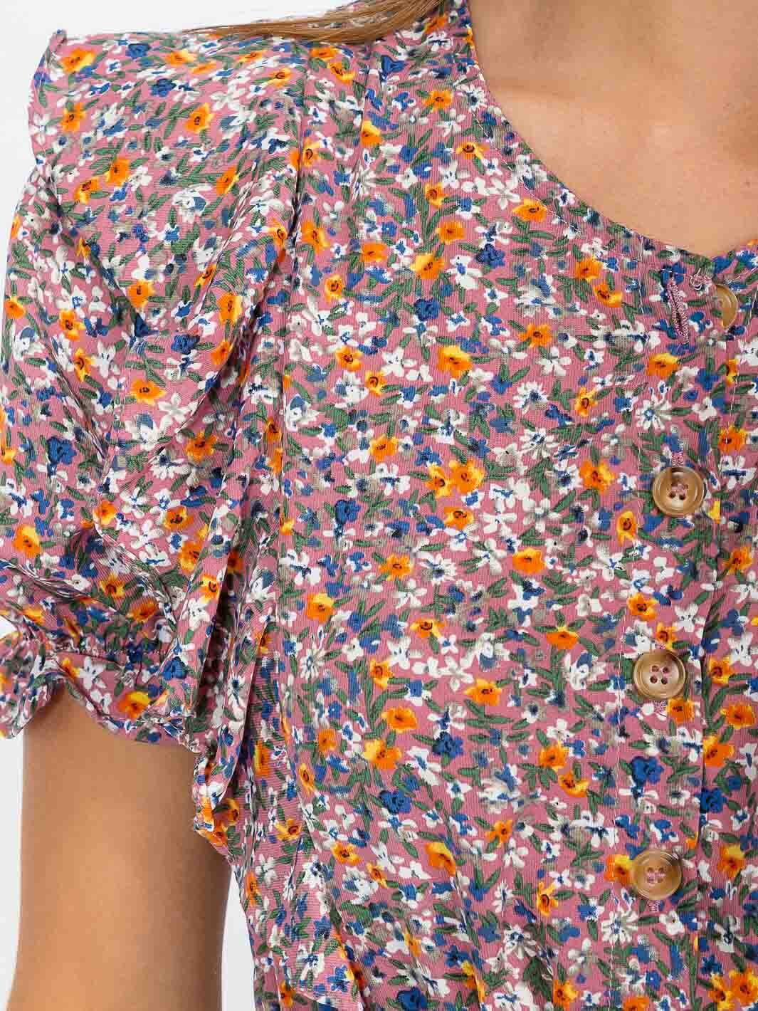 WOMEN'S SHORT SLEEVES BUTTON UP TIERED FLORAL MAXI DRESS