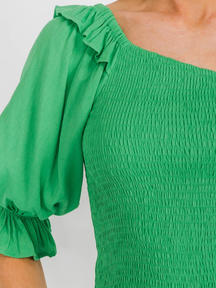 WOMEN'S ONE SHOULDER SMOCK RUFFLE PEPLUM TOP