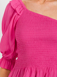 WOMEN'S ONE SHOULDER SMOCK RUFFLE PEPLUM TOP