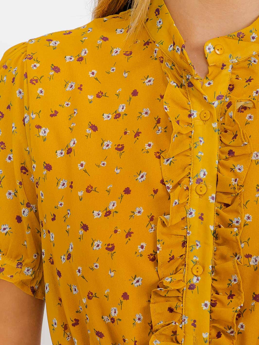 WOMEN'S SHORT SLEEVES ELASTIC WAIST BUTTON UP FLORAL MAXI DRESS