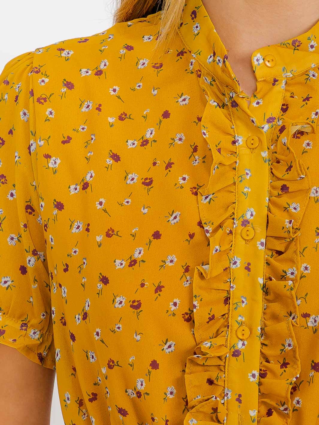 WOMEN'S SHORT SLEEVES ELASTIC WAIST BUTTON UP FLORAL MAXI DRESS