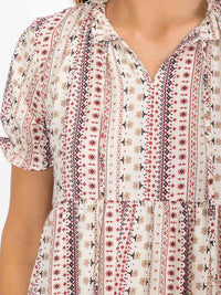 WOMEN'S SHORT SLEEVE V-NECK FRONT POCKETS FLOWER PRINT MIDI DRESS