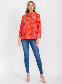WOMEN'S LONG SLEEVE MOCK NECK FLORAL BLOUSE