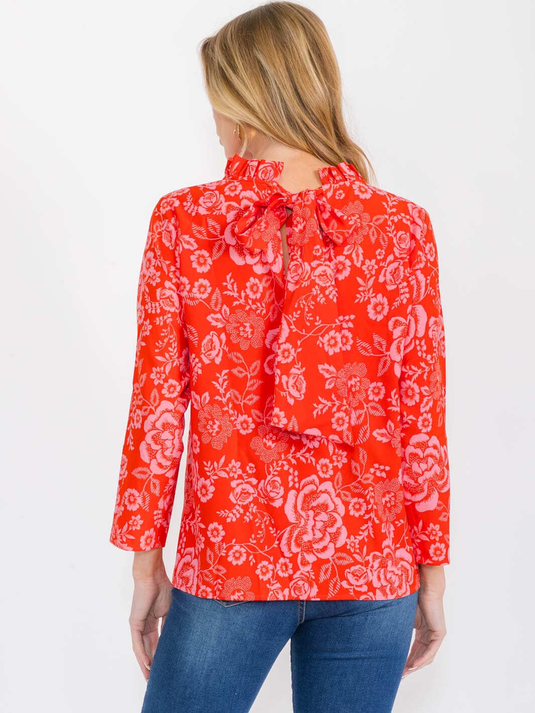 WOMEN'S LONG SLEEVE MOCK NECK FLORAL BLOUSE