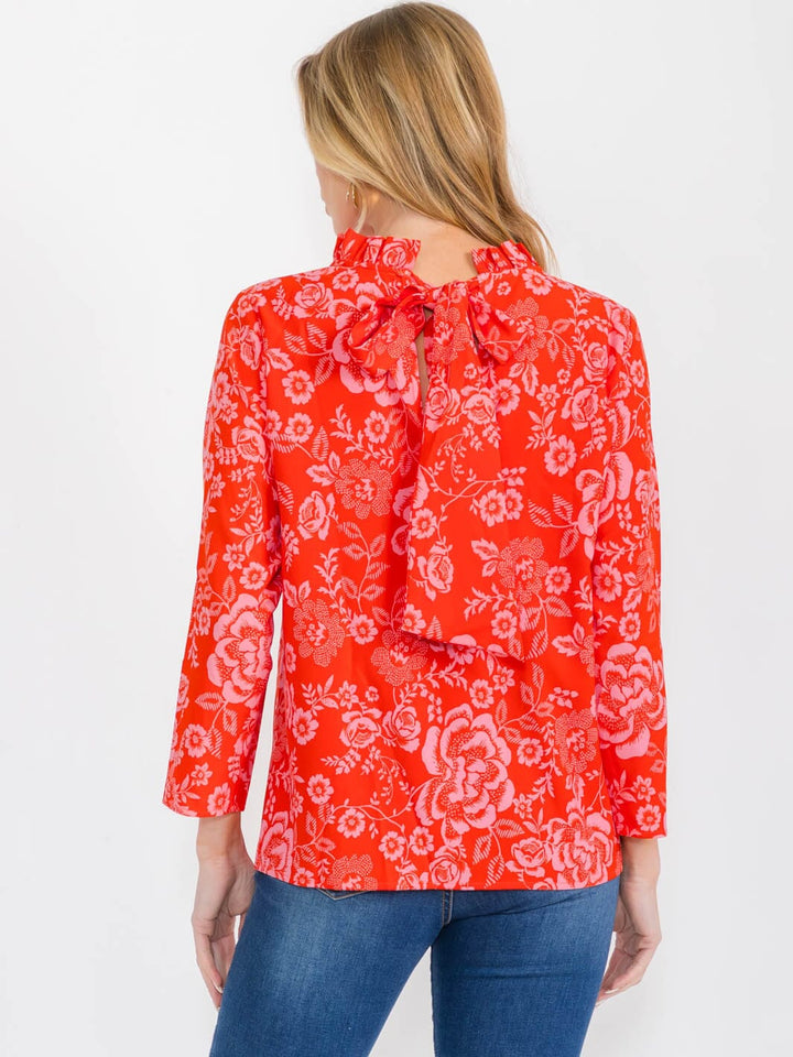 WOMEN'S LONG SLEEVE MOCK NECK FLORAL BLOUSE