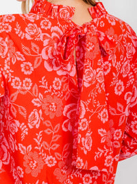 WOMEN'S LONG SLEEVE MOCK NECK FLORAL BLOUSE