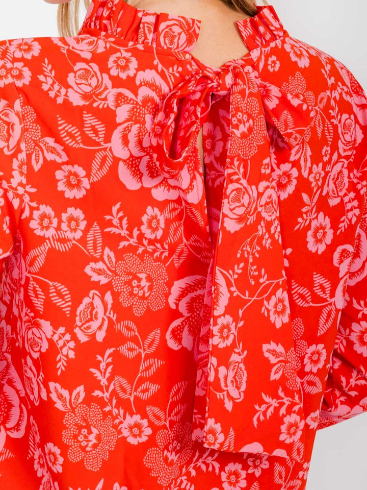 WOMEN'S LONG SLEEVE MOCK NECK FLORAL BLOUSE