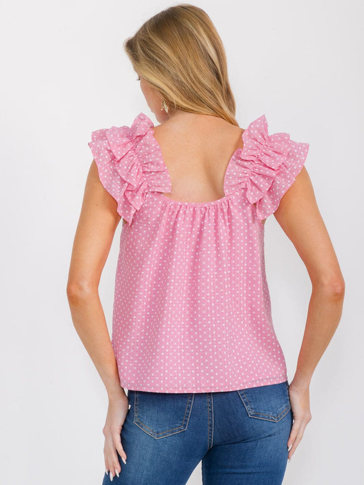 WOMEN'S SLEEVELESS RUFFLE POLKA DOTS TANK TOP