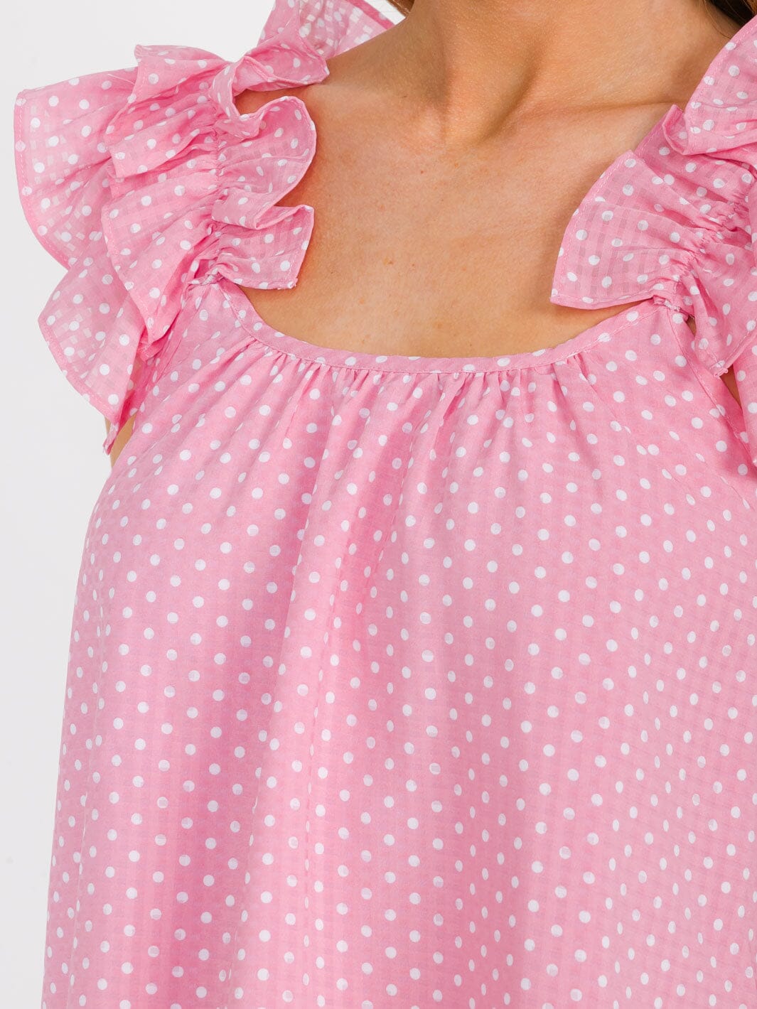 WOMEN'S SLEEVELESS RUFFLE POLKA DOTS TANK TOP