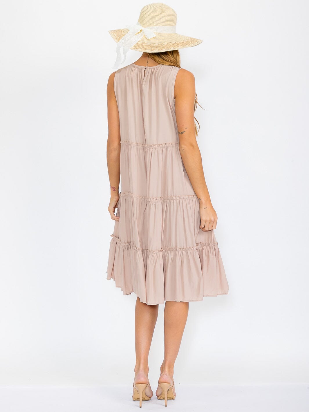 WOMEN'S SLEEVELESS TIERED TUNIC MIDI DRESS