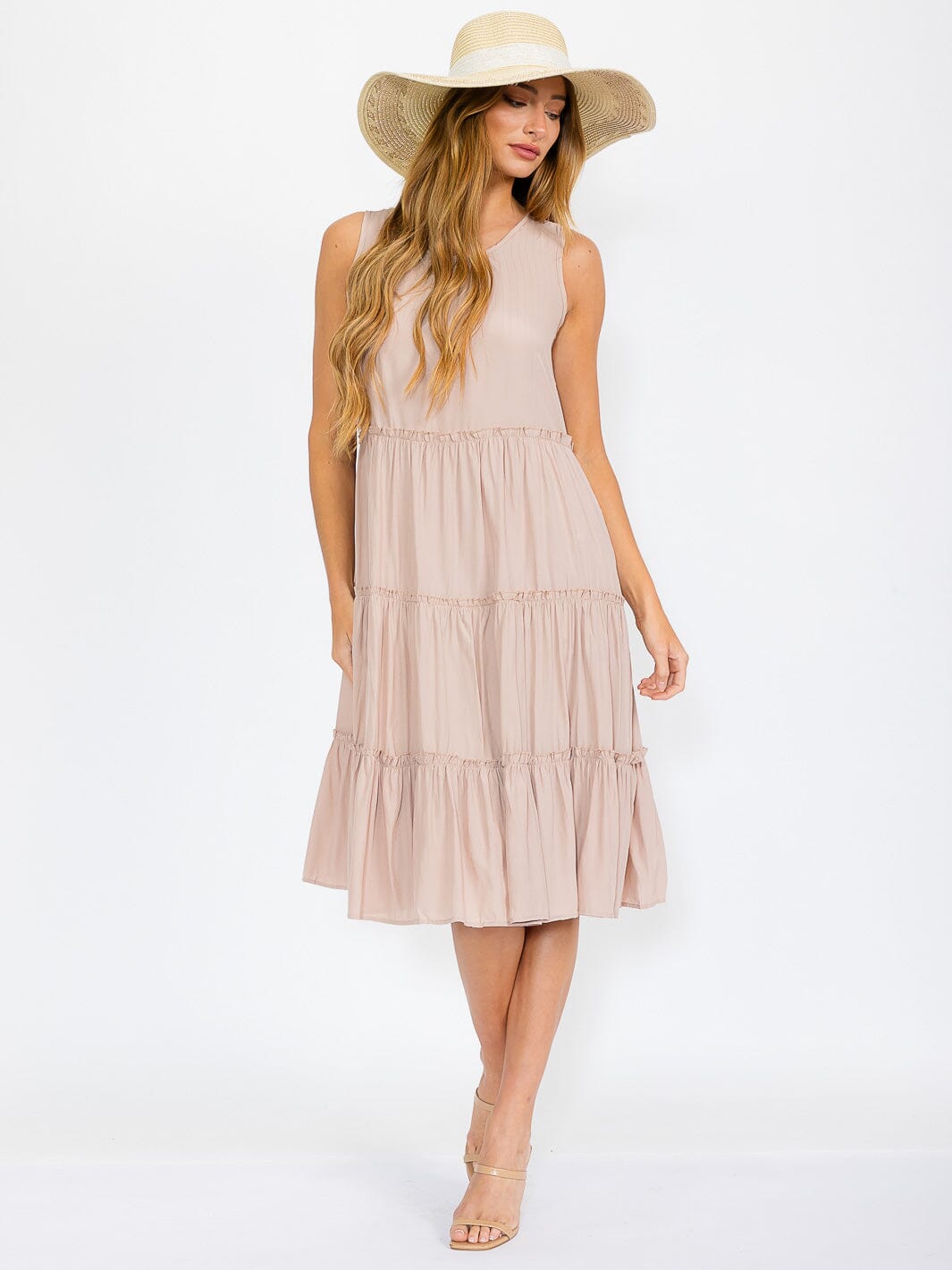 WOMEN'S SLEEVELESS TIERED TUNIC MIDI DRESS