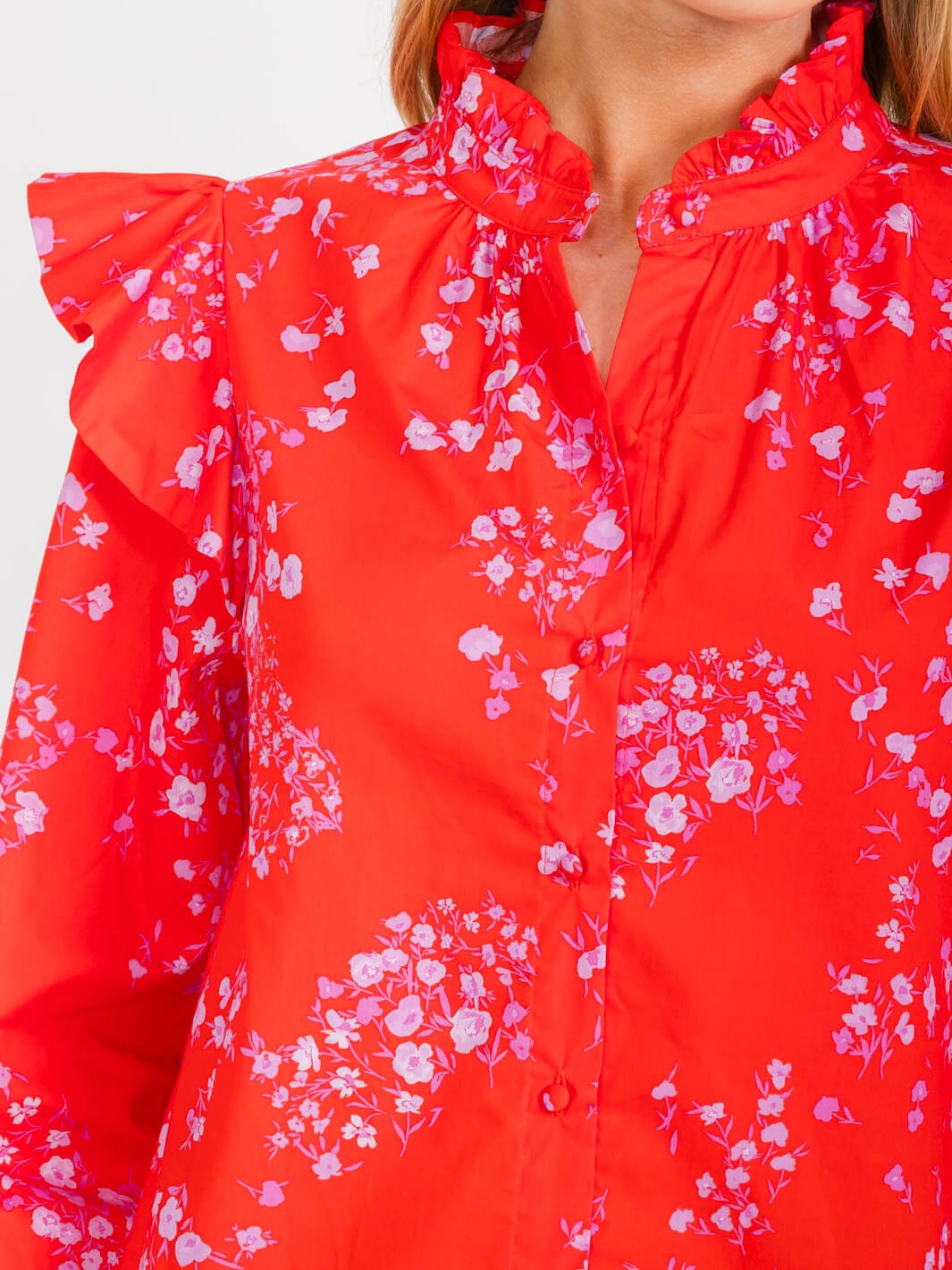WOMEN'S LONG SLEEVE V-NECK BUTTON UP FLORAL PRINT BLOUSE