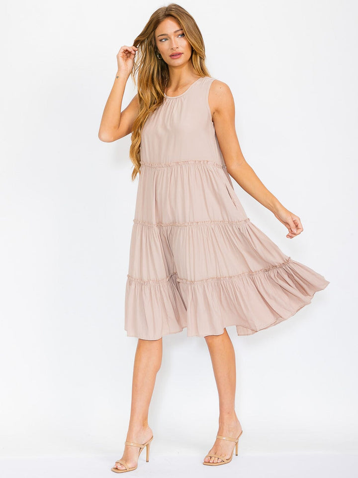 WOMEN'S SLEEVELESS TIERED TUNIC MIDI DRESS