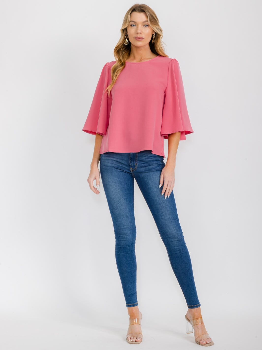 WOMEN'S SHORT SLEEVE SOLID BLOUSE