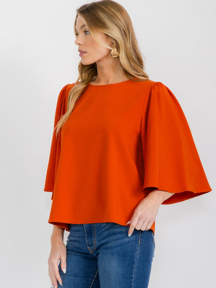 WOMEN'S SHORT SLEEVE SOLID BLOUSE