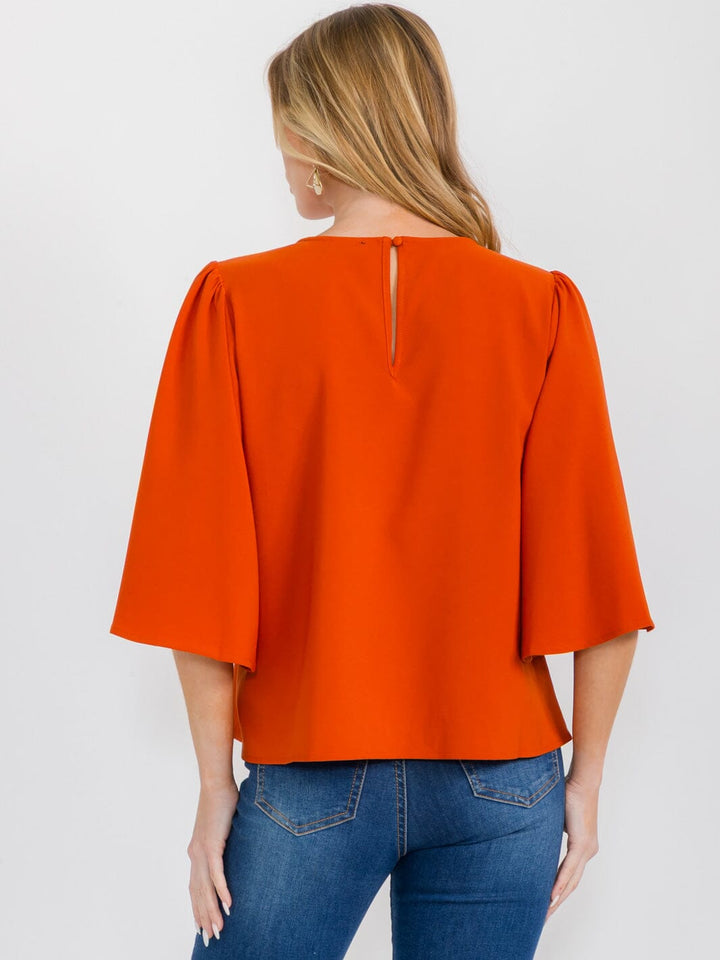 WOMEN'S SHORT SLEEVE SOLID BLOUSE