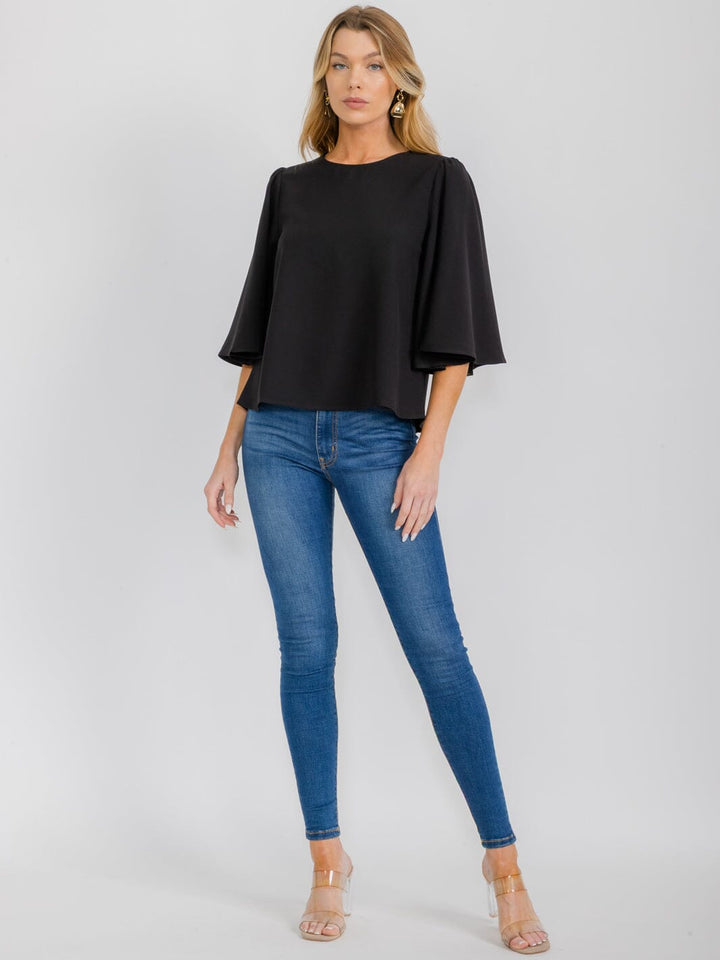 WOMEN'S SHORT SLEEVE SOLID BLOUSE