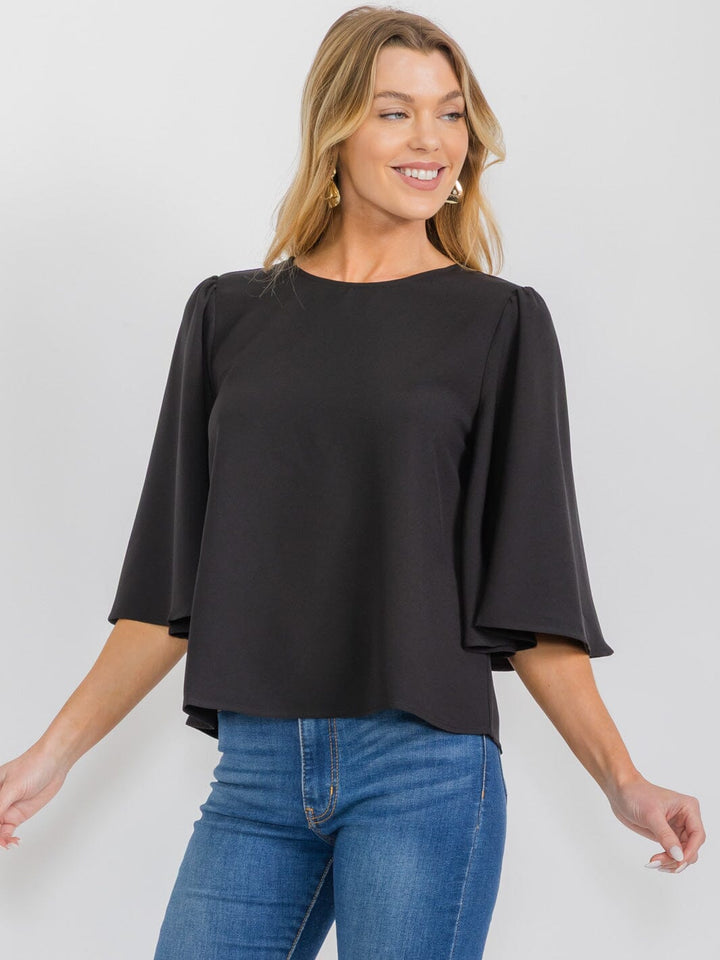 WOMEN'S SHORT SLEEVE SOLID BLOUSE
