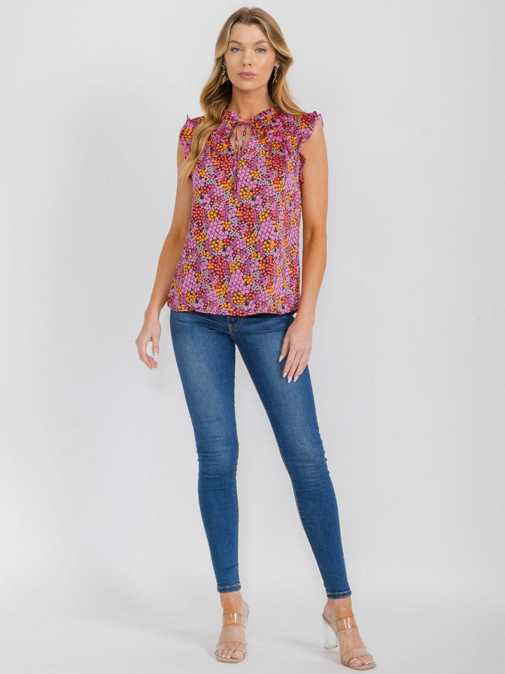 WOMEN'S SLEEVELESS V-NECK FLORAL PRINT BLOUSE