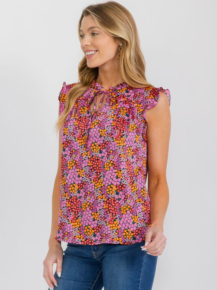 WOMEN'S SLEEVELESS V-NECK FLORAL PRINT BLOUSE